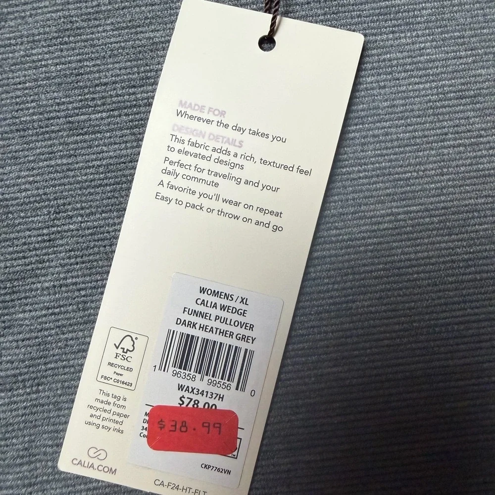 CALIA Women's Elevate Ottoman Funnel Pullover, Small, Dark Heather Grey - Picture 3 of 3